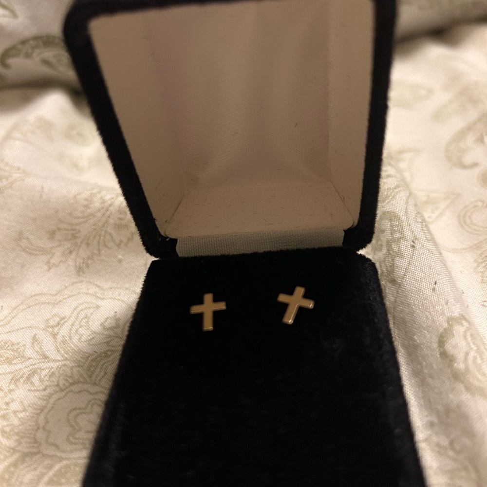 Gold Color Cross Stud Earrings